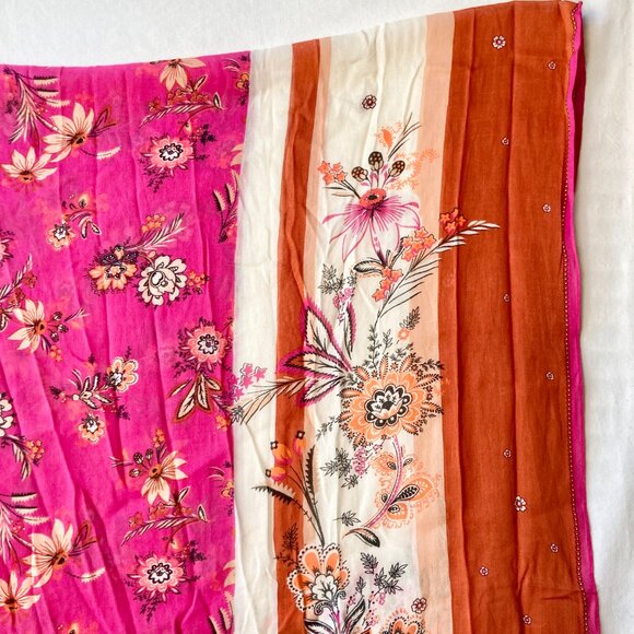 Ann Taylor Floral Flower Wrap Scarf Shawl Pink Orange Paisley Indian Lotus NWT - Picture 7 of 12